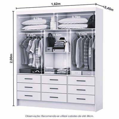 Guarda Roupa Sevilha 3 Portas 9 Gavetas Sem Espelho Carioca Moveis Branco
