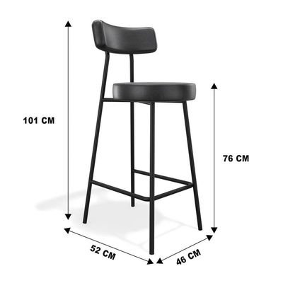 Kit 04 Banquetas Alta Cozinha Kobe Estofada Com Encosto Couríssimo Preto - Abmaza