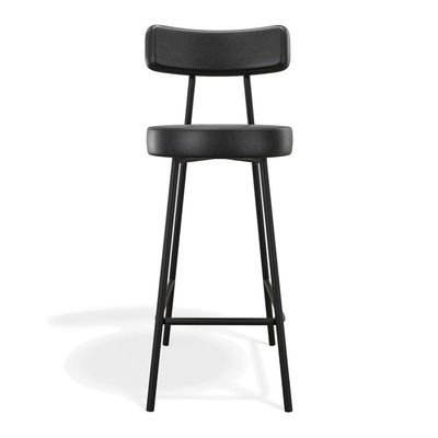 Kit 04 Banquetas Alta Cozinha Kobe Estofada Com Encosto Couríssimo Preto - Abmaza