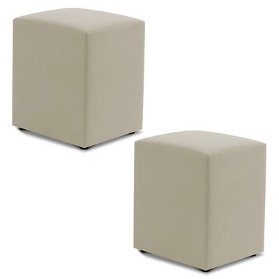 Kit 02 Puffs Decorativos Sala De Estar Quadrado 36x47cm Sintético Bege - Abmaza