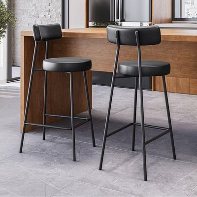 Kit 04 Banquetas Alta Cozinha Kobe Estofada Com Encosto Couríssimo Preto - Abmaza