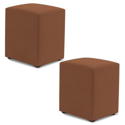 Kit 02 Puffs Decorativos Sala De Estar Quadrado 36x47cm Veludo Terracota - Abmaza