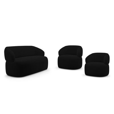 Kit 02 Poltronas Giratória E 01 Sofá Orgânico Glee 03 Lugares 170cm Veludo Preto - Abmaza
