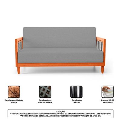 Kit 02 Poltronas E 01 Sofá Samoa Madeira Maciça Com Cordas Náutica Linho Cinza - Abmaza