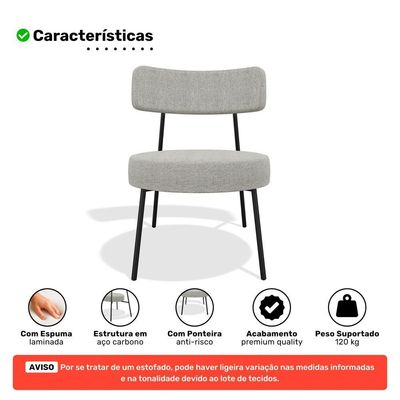 Kit 02 Poltronas Decorativas Sala De Estar Kobe Estofada Com Encosto Linho Cinza - Abmaza