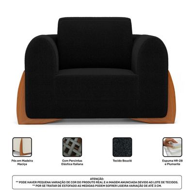 Kit 02 Poltronas E 01 Sofá Bloom 160cm 02 Lugares Com Pés De Madeira Bouclê Preto - Abmaza