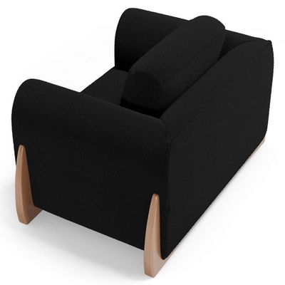 Kit 02 Poltronas E 01 Sofá Bloom 160cm 02 Lugares Com Pés De Madeira Bouclê Preto - Abmaza