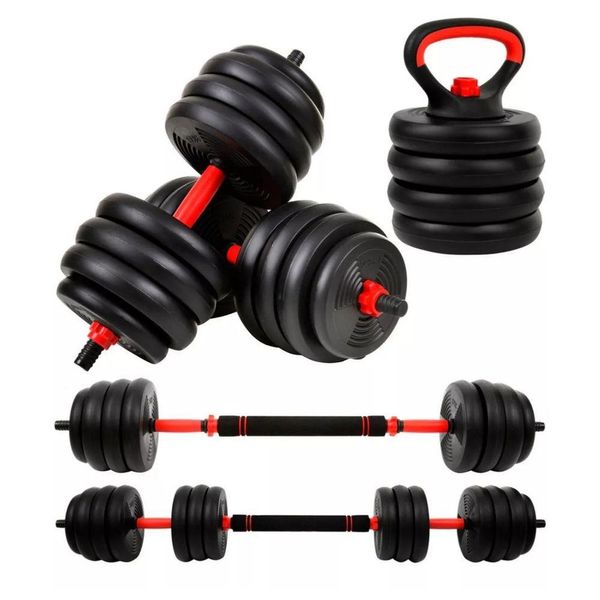 Kit Halteres 6 Em 1 Peso Musculação Até 40kg Ajustável Halter, Kettlebell, Anilha Preto-vermelho