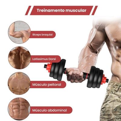 Kit Halteres 6 Em 1 Peso Musculação Até 40kg Ajustável Halter, Kettlebell, Anilha Preto-vermelho