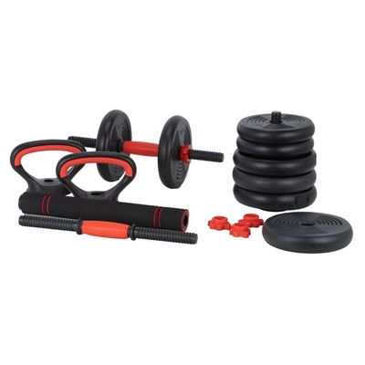 Kit Halteres 6 Em 1 Peso Musculação Até 40kg Ajustável Halter, Kettlebell, Anilha Preto-vermelho