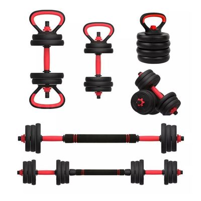 Kit Halteres 6 Em 1 Peso Musculação Até 40kg Ajustável Halter, Kettlebell, Anilha Preto-vermelho