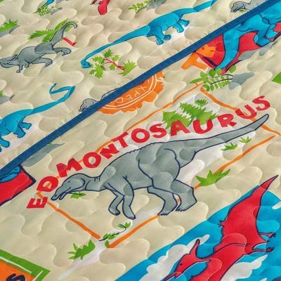 Kit Colcha + Jogo De Cama Bouti Kids Solteiro Infantil 5 Peças 100% Poliéster - Dino