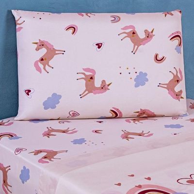 Kit Colcha + Jogo De Cama Bouti Kids Solteiro Infantil 5 Peças 100% Poliéster - Unicórnio