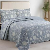 Kit Cobre Leito Colcha Magnus Solteiro 2 Peças Dupla Face Estampado Floral - Azul - 100% Poliéster