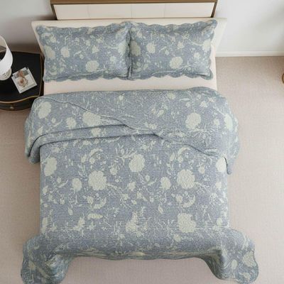 Kit Cobre Leito Colcha Magnus Solteiro 2 Peças Dupla Face Estampado Floral - Azul - 100% Poliéster
