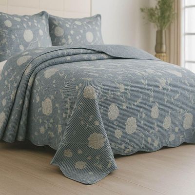 Kit Cobre Leito Colcha Magnus Solteiro 2 Peças Dupla Face Estampado Floral - Azul - 100% Poliéster