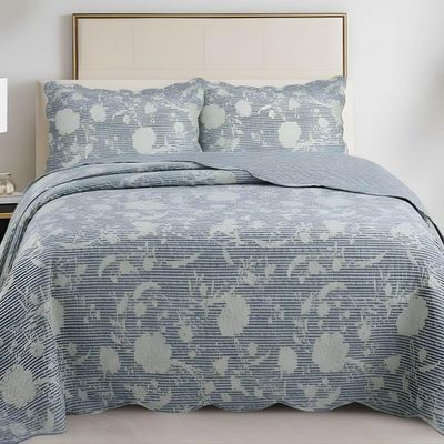 Kit Cobre Leito Colcha Magnus Solteiro 2 Peças Dupla Face Estampado Floral - Azul - 100% Poliéster