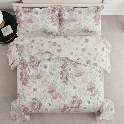 Kit Cobre Leito Colcha Magnus Casal 3 Peças Dupla Face Estampado Floral - Vintage - 100% Poliéster