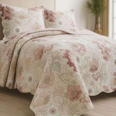 Kit Cobre Leito Colcha Magnus Casal 3 Peças Dupla Face Estampado Floral - Vintage - 100% Poliéster