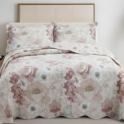 Kit Cobre Leito Colcha Magnus Casal 3 Peças Dupla Face Estampado Floral - Vintage - 100% Poliéster