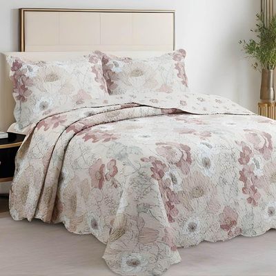 Kit Cobre Leito Colcha Magnus Casal 3 Peças Dupla Face Estampado Floral - Vintage - 100% Poliéster