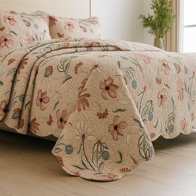 Kit Cobre Leito Colcha Magnus Casal 3 Peças Dupla Face Estampado Floral - Rosa - 100% Poliéster