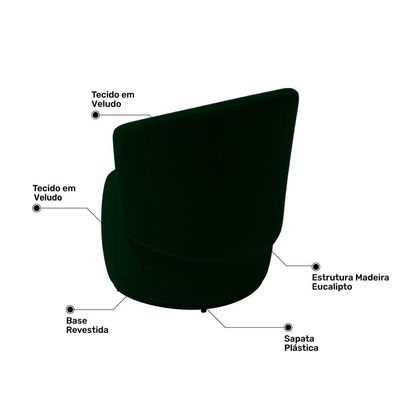 Kit 2 Poltronas E 1 Namoradeira Aisha Orgânica Veludo Verde Escuro - Abmaza