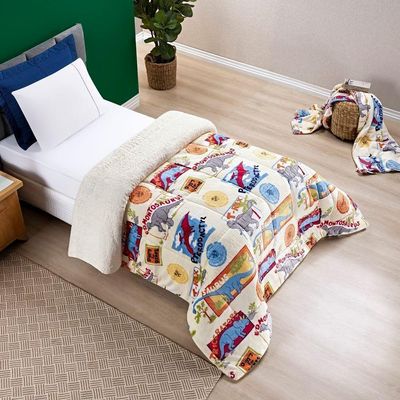 Kit Coberdrom + Jogo De Cama Bouti Kids Solteiro 03 Peças 100% Poliéster - Dino