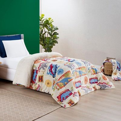 Kit Coberdrom + Jogo De Cama Bouti Kids Solteiro 03 Peças 100% Poliéster - Dino