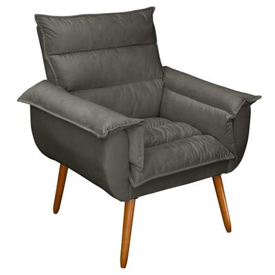 Kit 04 Poltronas Decorativas Modernas Sala E Recepção Monza Pés Palito Veludo Cinza - Abmaza