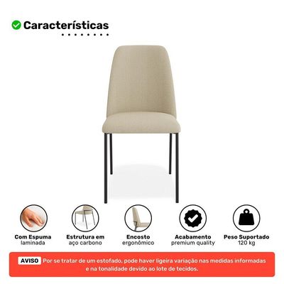 Kit 04 Cadeiras Sala De Jantar Lior Com Encosto Estofado Base Preta Linho Bege - Abmaza