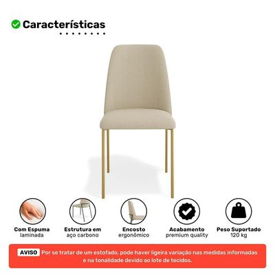 Kit 04 Cadeiras Sala De Jantar Lior Com Encosto Estofado Base Dourada Linho Bege - Abmaza