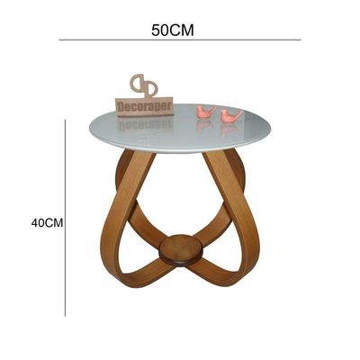 Mesa De Centro Cebola Com Vidro 50cm Off White 40cm