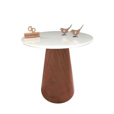Mesa De Canto Cone Amadeirado Com Tampo Vidro 60cm Branco 60cm