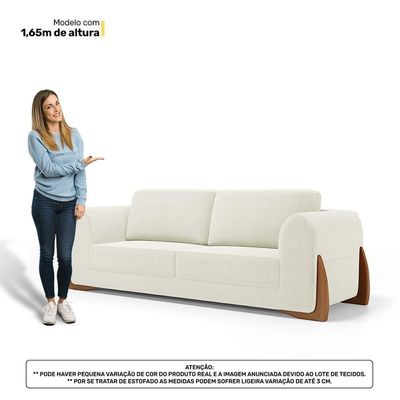 Kit Poltrona E Sofá Bloom 200cm 03 Lugares Com Pés De Madeira Bouclê Off White - Abmaza