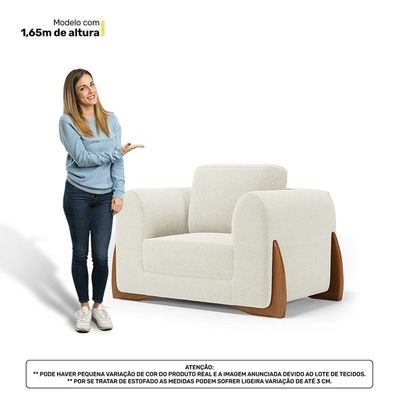 Kit Poltrona E Sofá Bloom 200cm 03 Lugares Com Pés De Madeira Bouclê Off White - Abmaza