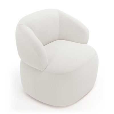 Kit Poltrona Giratória E Sofá Orgânico Living Glee 02 Lugares 140cm Bouclê Off White - Abmaza