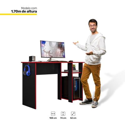 Mesa Para Computador Dmx-500 108cm Pc Gamer Setup Preto Vermelho - Abmaza