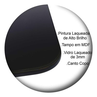 Mesa Jantar Pandora Tampo Retangular Laca Com Vidro 100x70cm Preto
