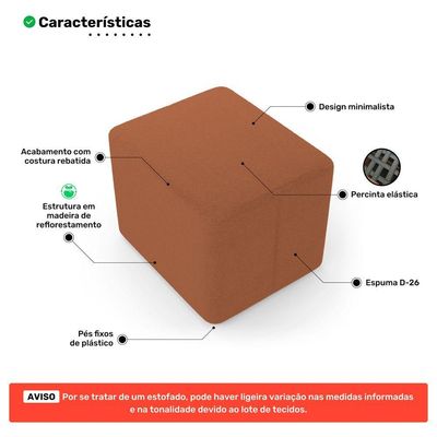 Puff Decorativo Living Yumi Retangular 60cm Bouclê Terracota - Abmaza