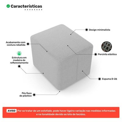Puff Decorativo Living Yumi Retangular 60cm Bouclê Cinza Claro - Abmaza