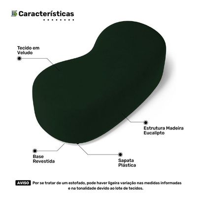 Puff Decorativo Living Aisha Orgânico 02 Lugares Veludo Verde Escuro - Abmaza
