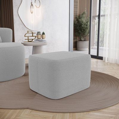 Puff Decorativo Living Yumi Retangular 60cm Bouclê Cinza Claro - Abmaza