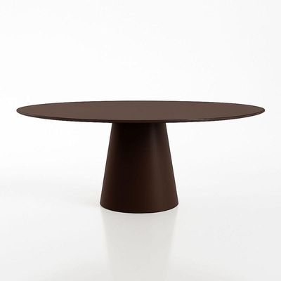 Mesa De Jantar Cone Oval 180x100 Cm Laca Marrom Cacau Com Vidro