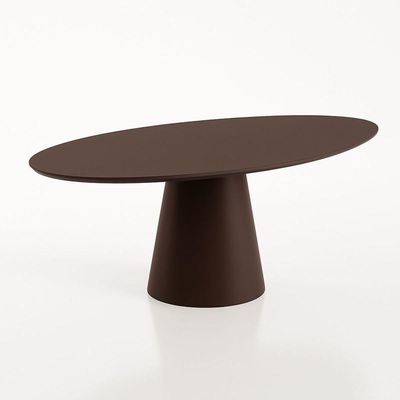 Mesa De Jantar Cone Oval 180x100 Cm Laca Marrom Cacau Com Vidro