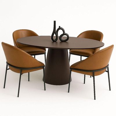 Mesa De Jantar Cone Oval 180x100 Cm Laca Marrom Cacau Com Vidro