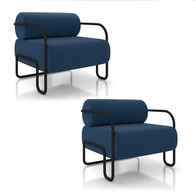 Poltrona Sala De Estar Industrial Preto Kit 2 Ameli Veludo K01 - D'rossi Cor Azul Marinho