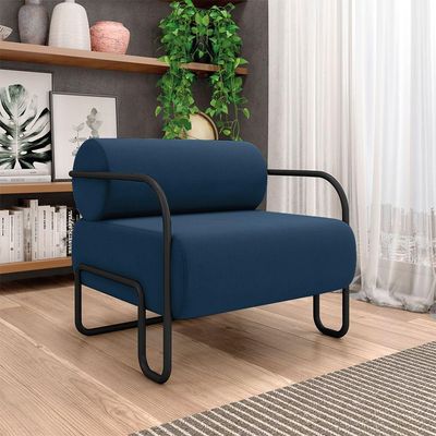 Poltrona Sala De Estar Industrial Preto Kit 2 Ameli Veludo K01 - D'rossi Cor Azul Marinho