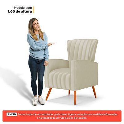 Poltrona Decorativa Melody Com Pés Palito Veludo Bege - Abmaza