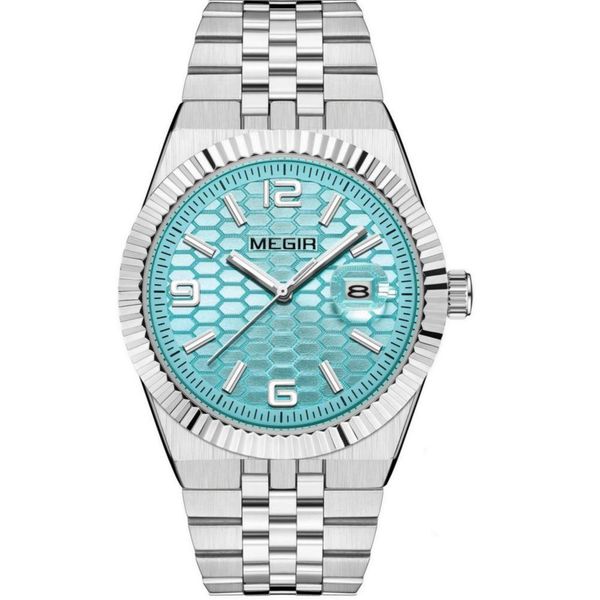 Relógio Masculino Pulseira De Aço Inoxidável Quartzo à Prova D´agua Casual Azul Prata